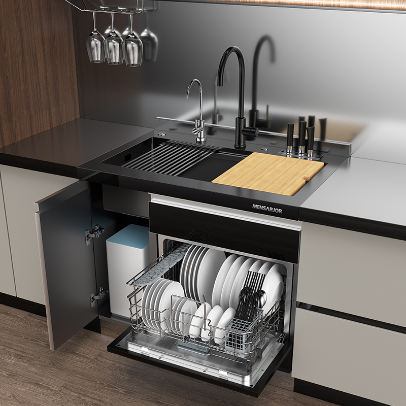 美仕杰集成水槽洗碗机家用厨房消毒柜全自动烘干刷碗机单水槽一体柜