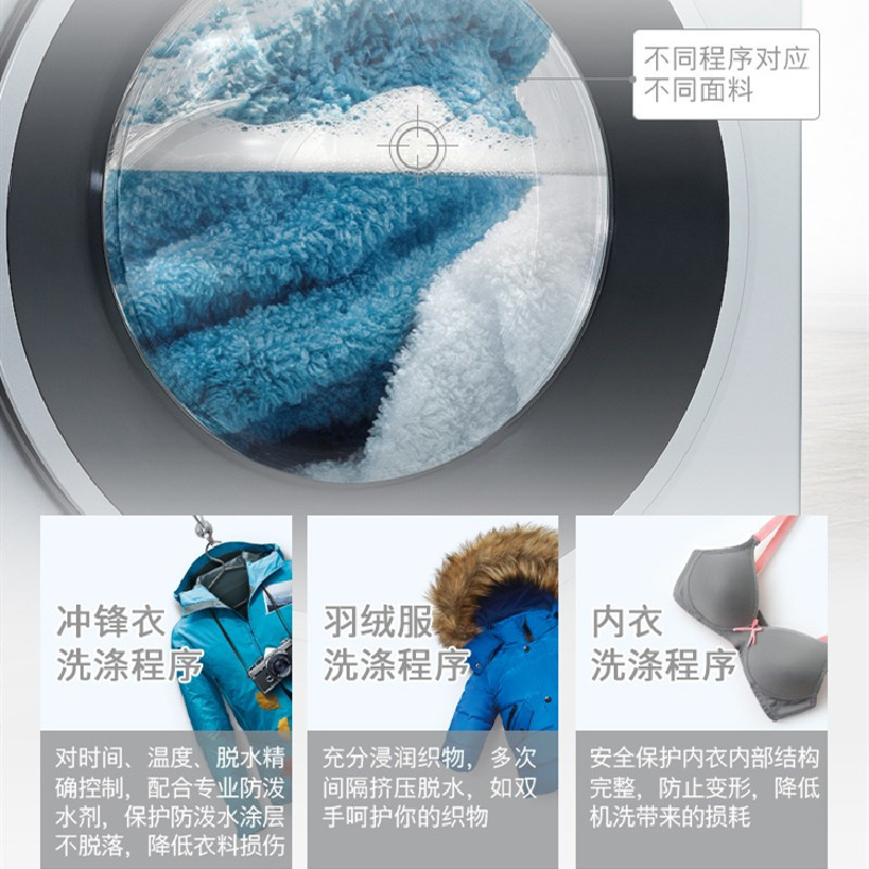 博世10kg滚筒洗衣机大容量高效洁净净效除菌品质细节BLDC变频电机自动除渍 银