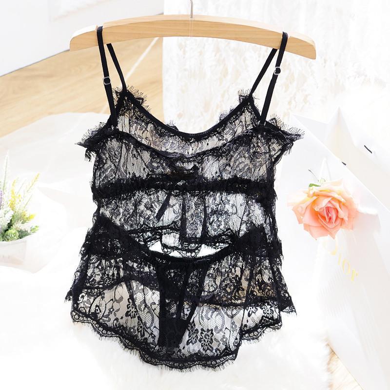 性感可爱少女透明内衣文胸套装三点装性感薄款诱惑情趣内衣