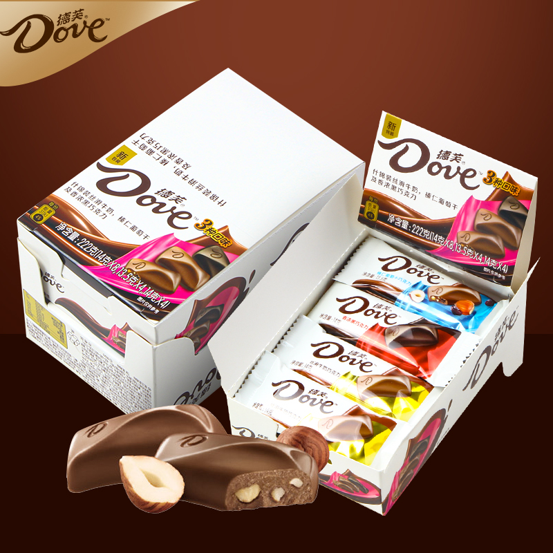 德芙(DOVE)巧克力丝滑牛奶什锦三口味盒装222g高清大图