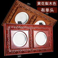 中式筒灯LED实木双头射灯阿斯卡利长方形单眼格栅双孔过道嵌入式天花灯