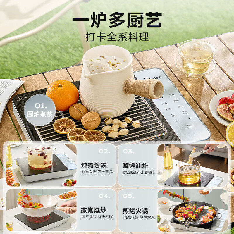 美的(Midea)电磁炉电陶炉围炉煮茶匀火加热2200W双环大功率烧水炒菜煮粥低辐射定时火锅炉 MC-HW22E01高清大图