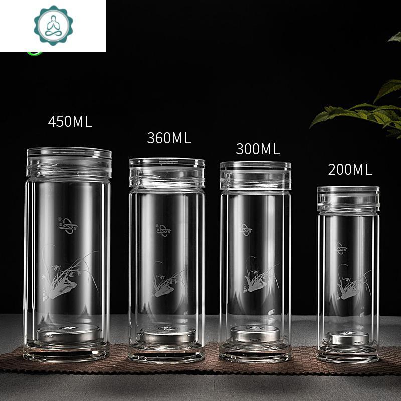 口杯双层玻璃泡茶杯真空隔热加厚办公室便携水杯子封后4号200ml兰草