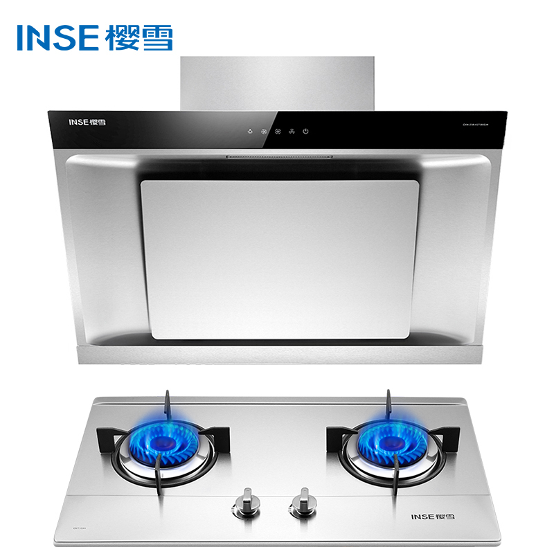 樱雪(INSE) 油烟机燃气灶套装H1718(G)W+QM1109A 15立方风量 天然气