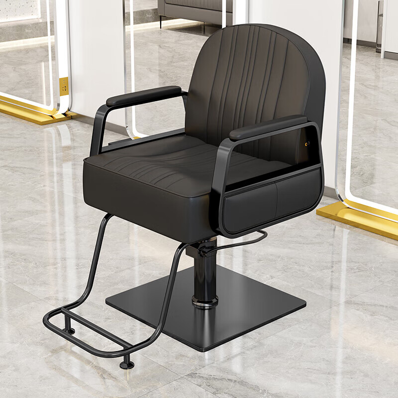 锦北理发椅美发凳子发廊专用升降旋转可放倒剪发椅黑色不锈钢黑方盘高清大图