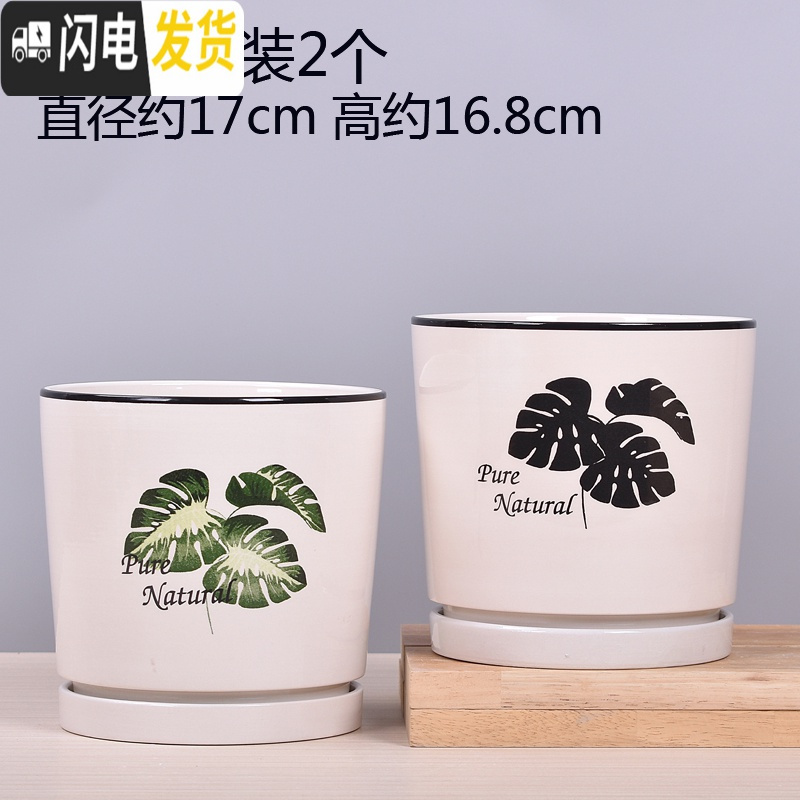 三维工匠欧式花盆陶瓷大号多肉绿萝植物花盆塑料小花盆 TA02套装2个带托盘 大花盆容器高清大图