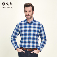 Youngor/雅戈尔秋季男士纯棉修身时尚格子长袖衬衫5044