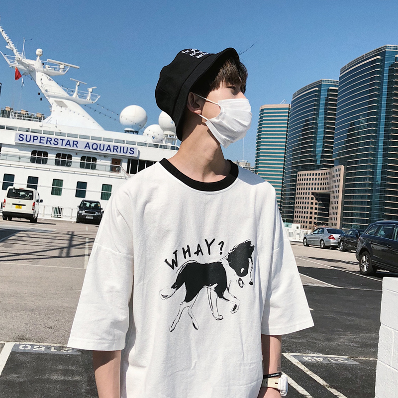 2018新款夏款男士短袖T恤男生韩版时尚百搭港风圆领半袖打底衫男