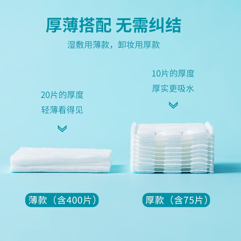 名创优品 厚薄组合装化妆棉[75片+400片][盒装]*3高清大图