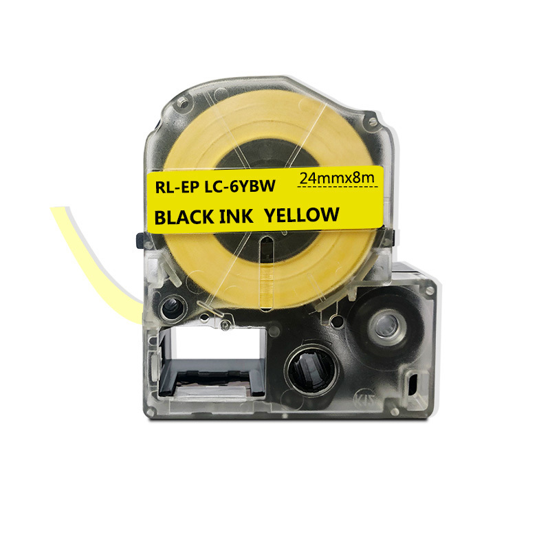 艾洁 24mm黄底黑字标签色带 适用爱普生EPSON LW600P;LW700;锦宫SR530C;LK-6YBP