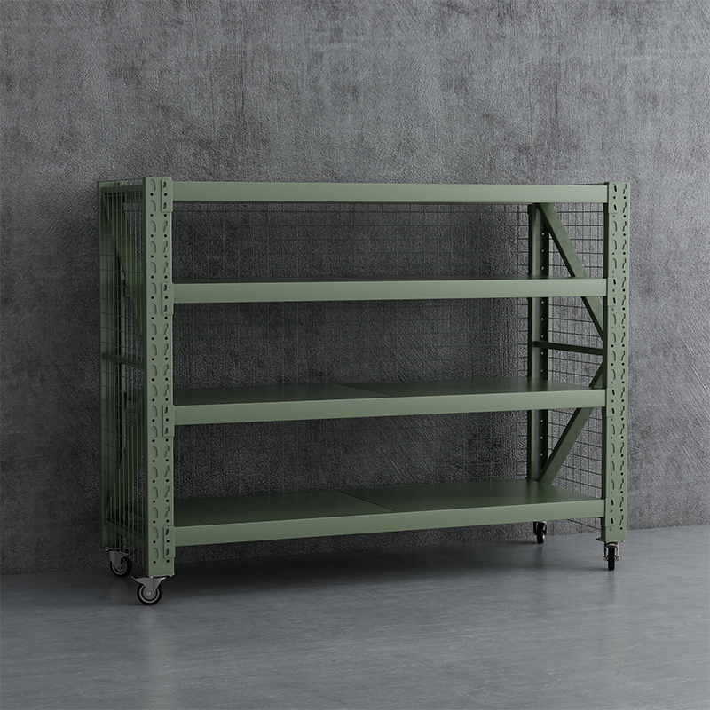 臻远 ZYJJ-HJ-084 可移动货架库房置物架带轮重型货架四层后背带网2000*800*1600mm/300kg