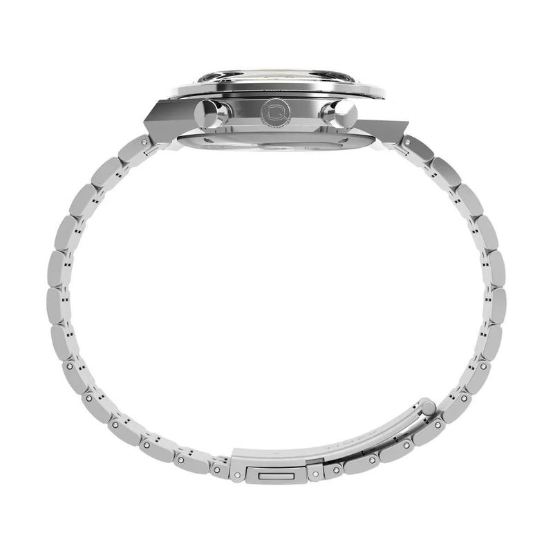 Timex中性欧美复古计时黑盘钢带石英手表高清大图