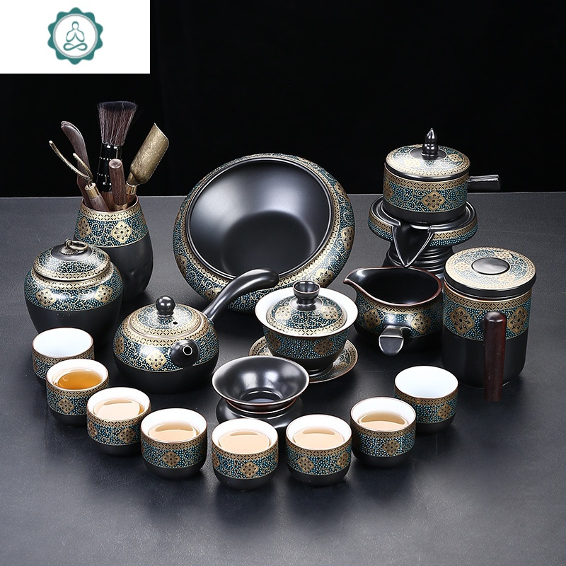 功夫茶具套装家用泡茶陶瓷盖碗茶壶茶杯功夫茶石磨自动懒人冲茶器封后