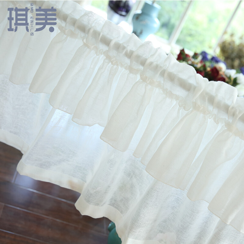 小清新成品咖啡帘半帘纱卧室帘穿杆窗帘厨房纱帘橱柜短帘白色