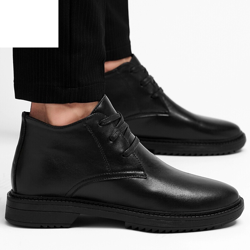 百丽牧貂内增高男鞋6cm增高鞋休闲皮鞋男中邦加绒皮靴商务正装大码46