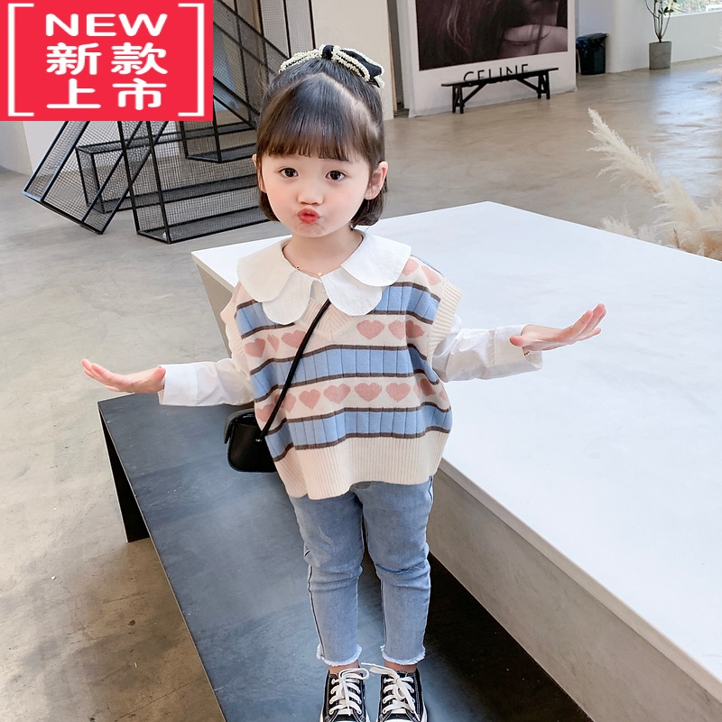 可莉允宝宝毛衣春秋女童针织马甲2022新款洋气儿童秋装外穿小童针织背心