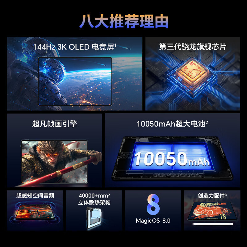 [套餐]HONOR/荣耀GT Pro 12.3英寸OLED护眼屏平板电脑144Hz高刷网课学习办公游戏 12+256G[WiFi版]星曜黑+原装手写笔