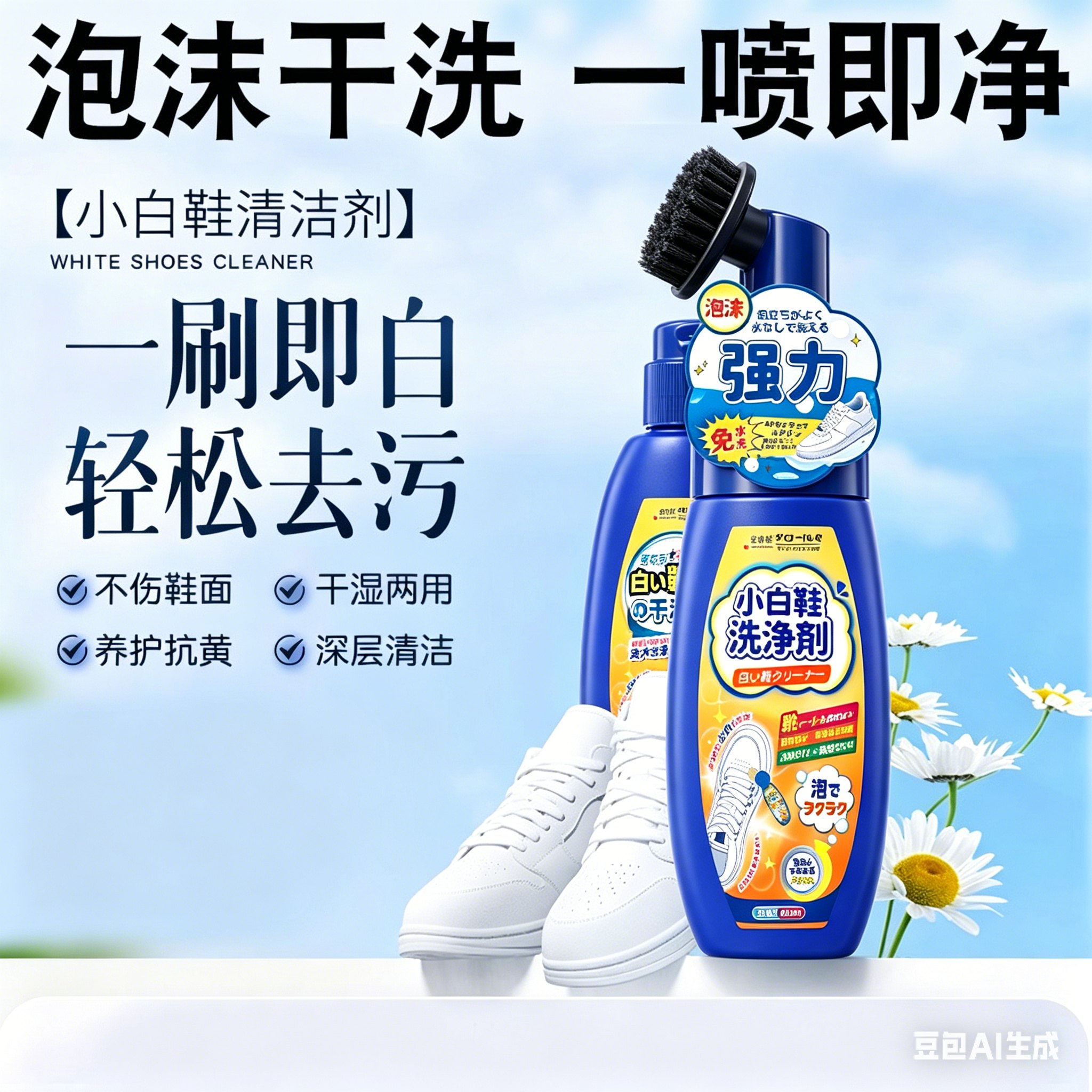 新升级 2瓶 全球仓 小白鞋清洗剂慕斯便携免洗运动鞋去污去黄泡沫干洗清洁剂