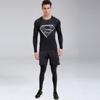 健身训练服三件套男跑步健身房 运动套装速干高弹紧身衣 长袖短裤长裤