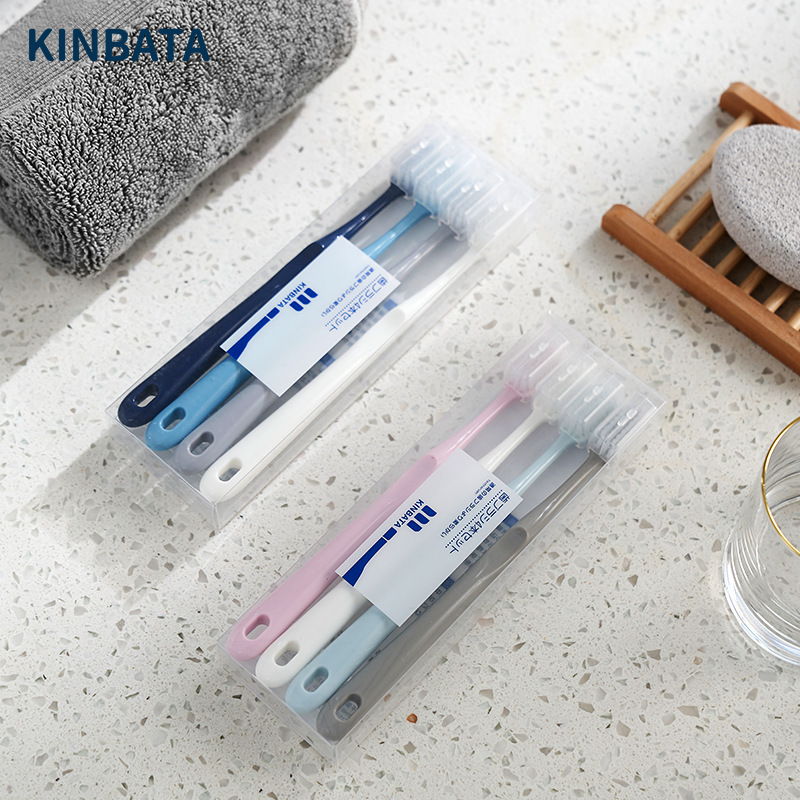 kinbata软毛牙刷清洁护龈男女牙刷成人细软毛刷组合装家庭装马克龙-4支装