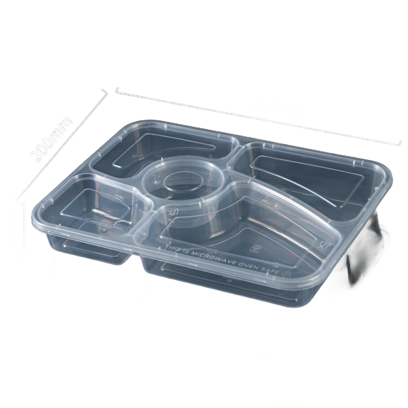 融盒 方形透明餐盒 美式五格 150套/箱 一次性碗方形饭盒外卖快餐盒食品级泡面碗筷塑料打包盒高清大图