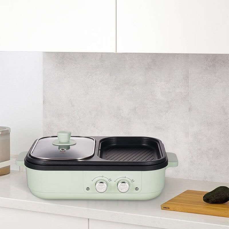 艾贝丽 多功能料理锅家用蒸煮炒煎涮烤一体锅不粘锅火锅专用锅鸳鸯火锅 1L ABL-HG09图片