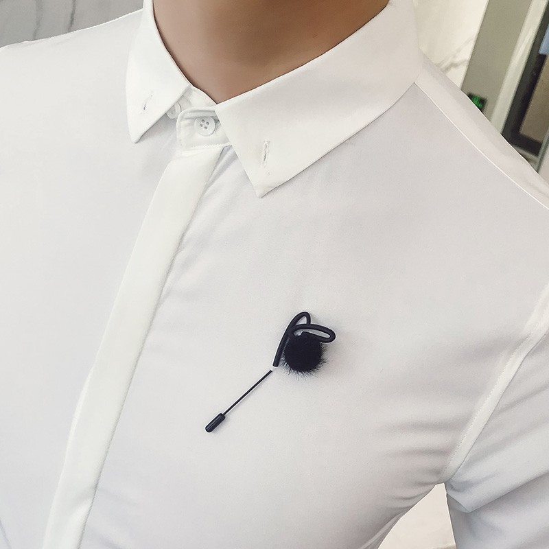 衬衫男休闲简约百搭2018夏季年轻小清新白色七分袖衬衣男中袖寸衫