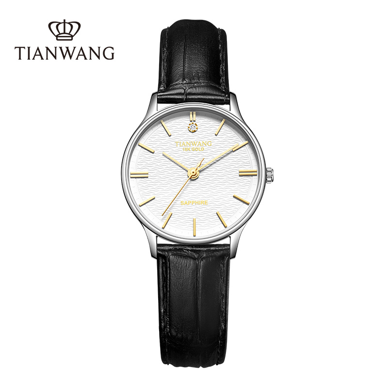 天王金标送福18K金镶钻女表休闲百搭女士手表皮带奢华石英表31331