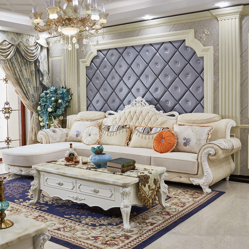 欧式布艺沙发组合整装可拆洗简欧实木贵妃转角小户型客厅家具