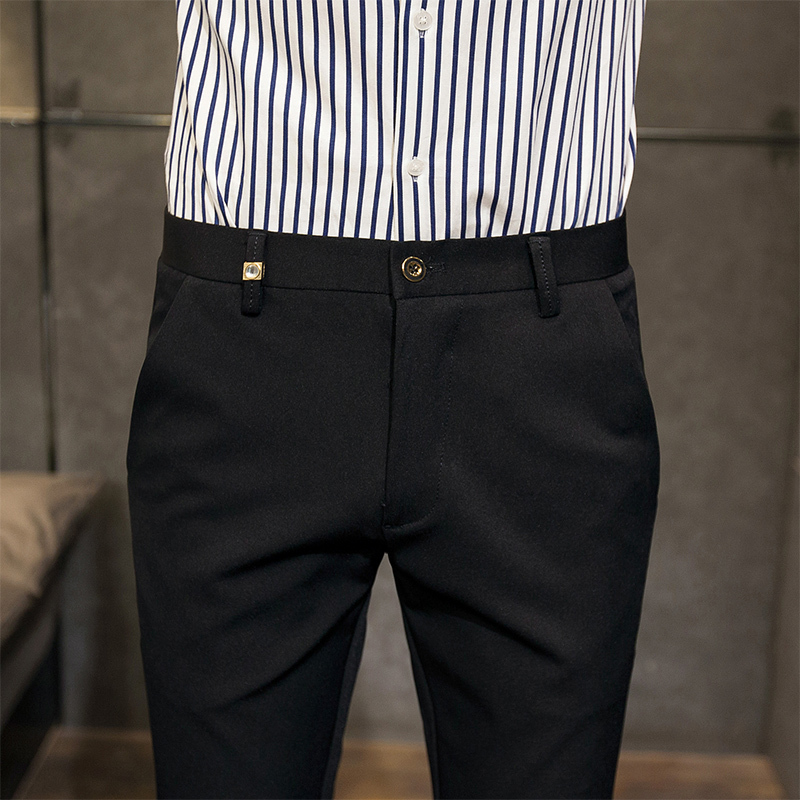商务九分裤修身裤子男发型师裤男弹力修身工作服休闲小脚西裤黑色西裤