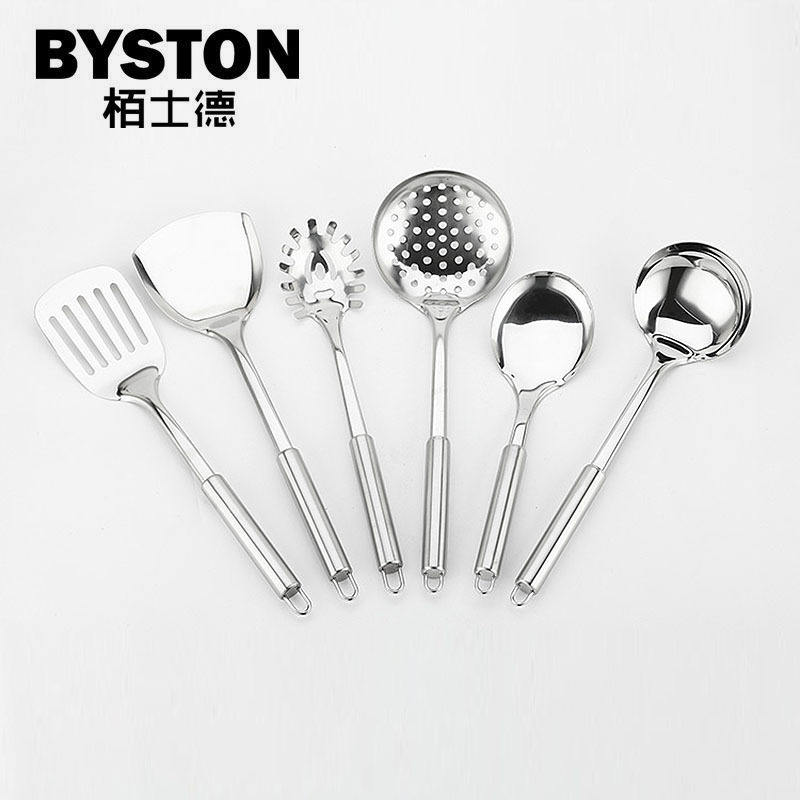 栢士德BYSTON不锈钢真味炊具七件套 BST-050 铲子 +平铲 +汤勺 +漏勺 +面勺 +饭勺!高清大图