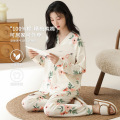 亦绚(YIXUAN)纯棉开衫睡衣女长袖长裤甜美可爱和服女士家居服套装春秋款可外穿602F7040 L 602F7041