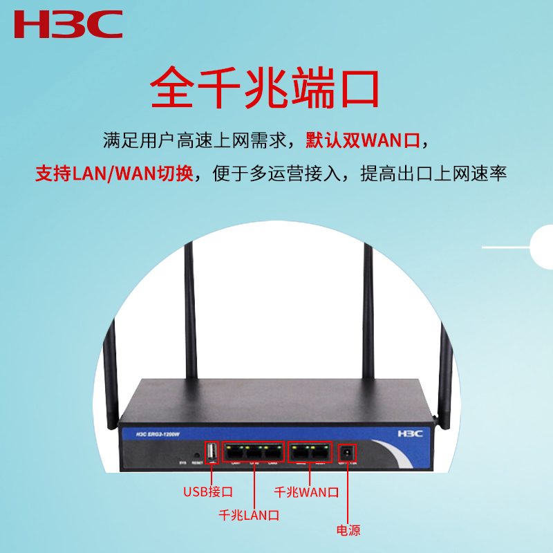 华三(H3C) ERG2-1200W 1200M新一代高性能千兆VPN企业级路由器金属外壳