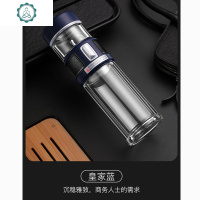 茶水分离杯双层隔热玻璃茶杯便携过滤广告保温杯男士女 封后 皇家蓝玻璃杯