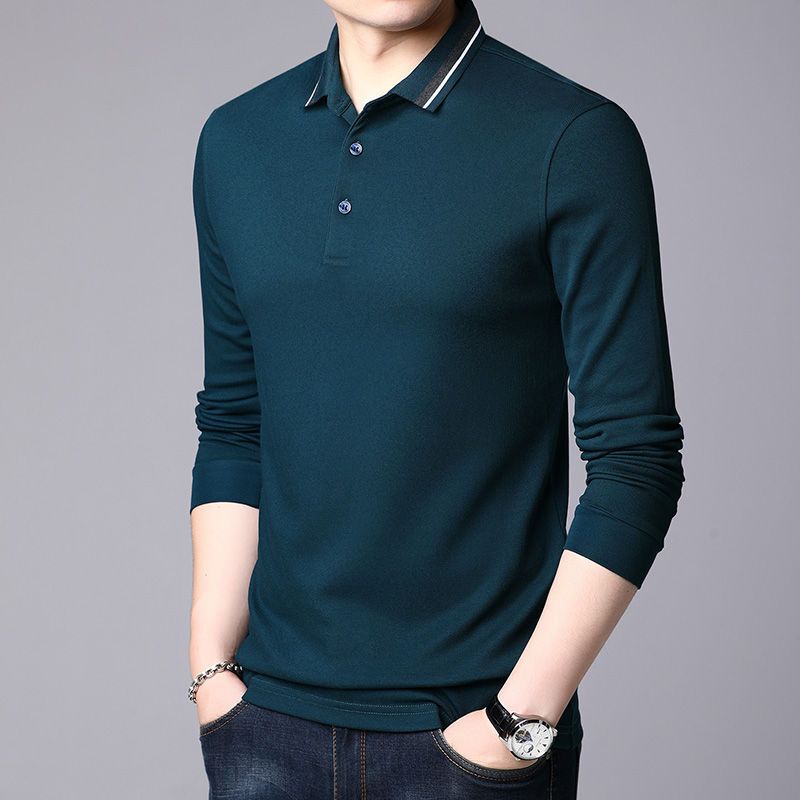 梵克公牛春季男装长袖t恤男翻领宽松体恤中青年打底衫商务休闲polo衫