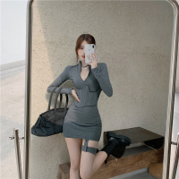 艳如飞性感针织高级连衣裙女内搭春款小众设计感紧身包臀裙腰封打底短裙连衣裙