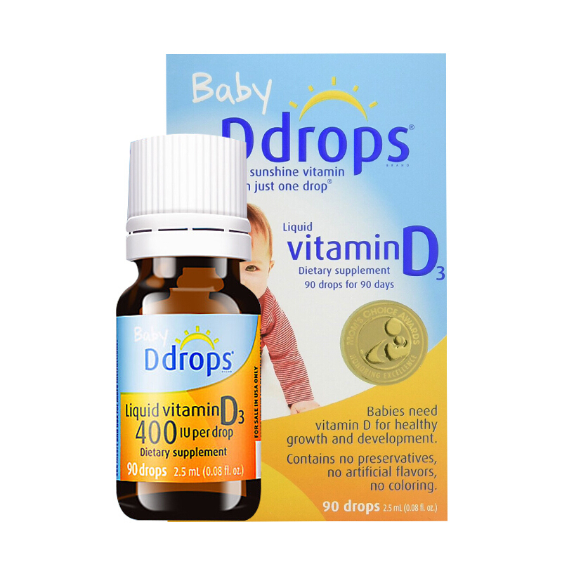 Ddrops滴卓思安心小滴瓶婴儿维生素D3滴剂 400IU 90滴*3瓶装 0-1岁服用