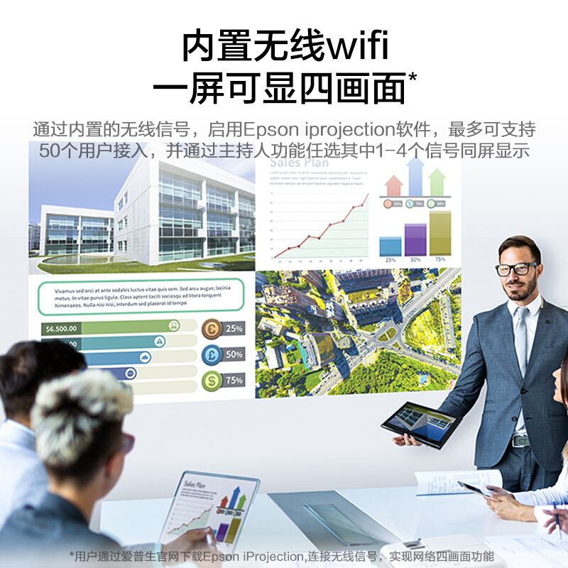 爱普生(EPSON)CB-FH52 商务办公 投影仪 教育培训 投影机办公 培训 4000流明 全高清1080P 内置无线同屏替代CB-U42 套餐一