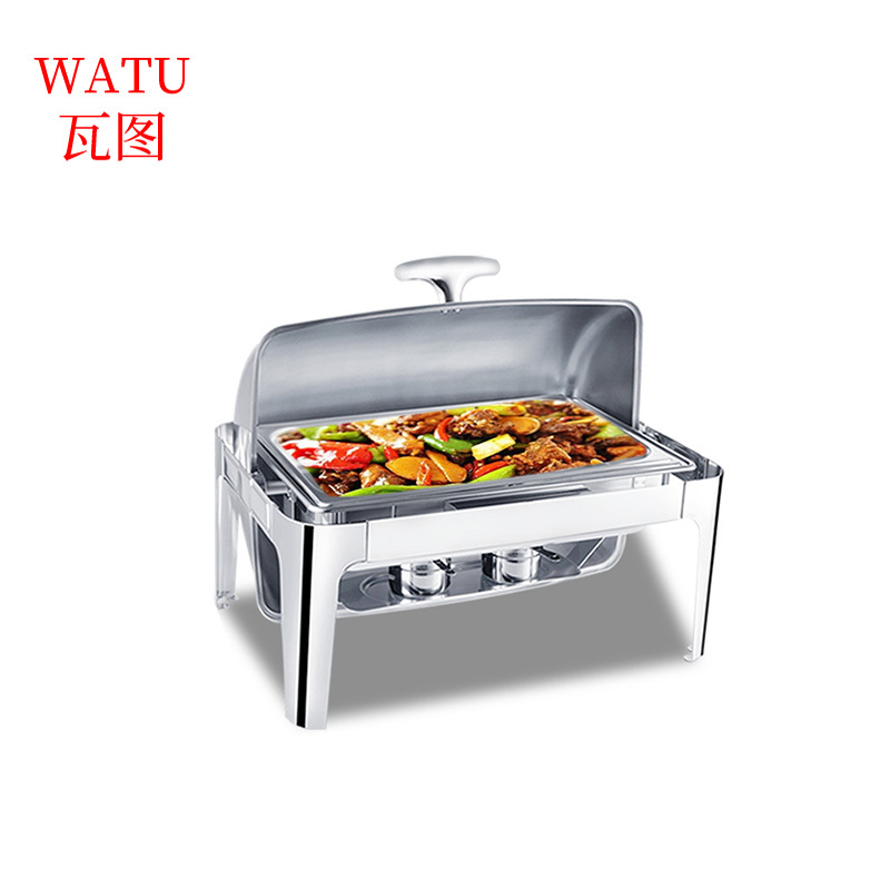 瓦图加厚不锈钢自助餐炉酒店餐具方形保温炉翻盖全钢盖双格冲孔9升1个
