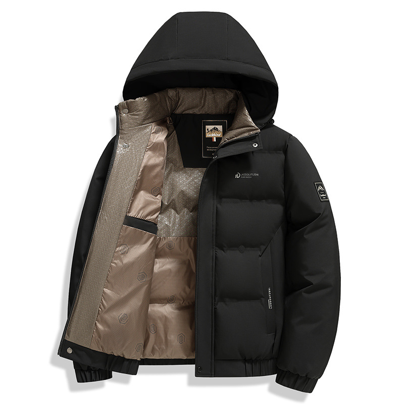 啄木鸟中青年加厚棉衣男士防寒外套冬季可拆卸帽立领商务休闲外套高清大图