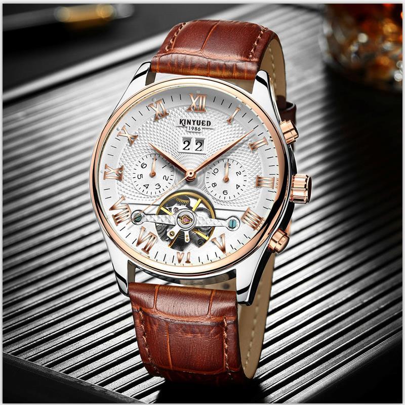 kinyued金悦达正品星辰全自动自动机械时尚男士手表镶钻皮带镂空走时