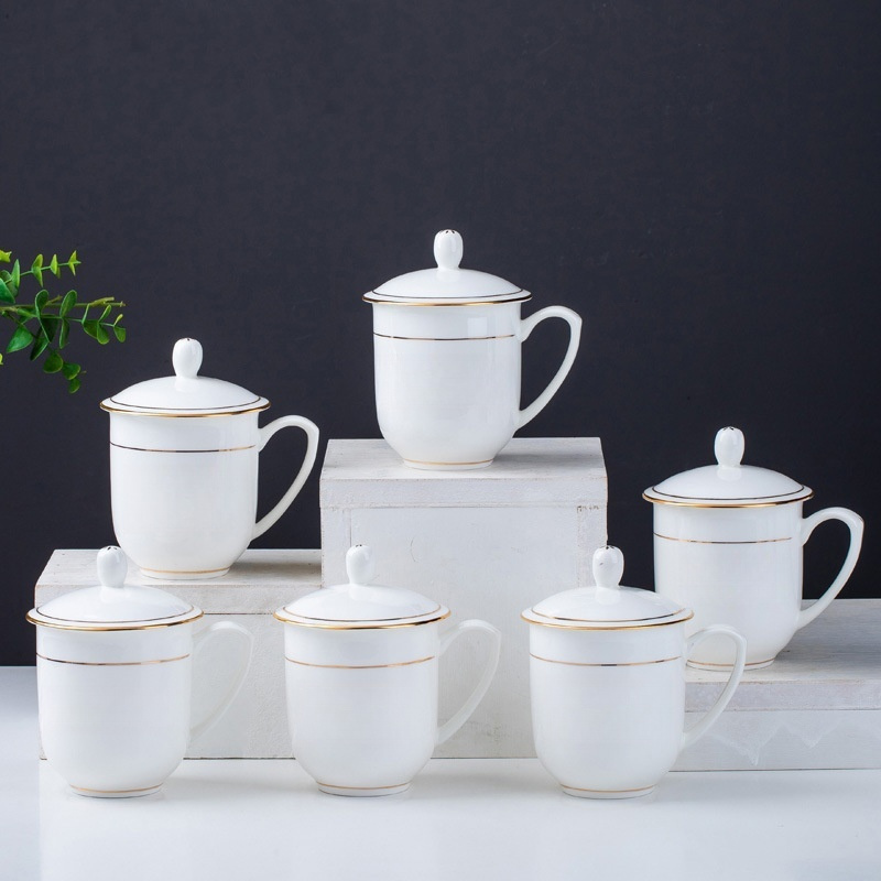 德铂(Debo) 手工描金小方杯 陶瓷杯办公杯会议杯碟骨瓷茶杯子陶瓷礼品