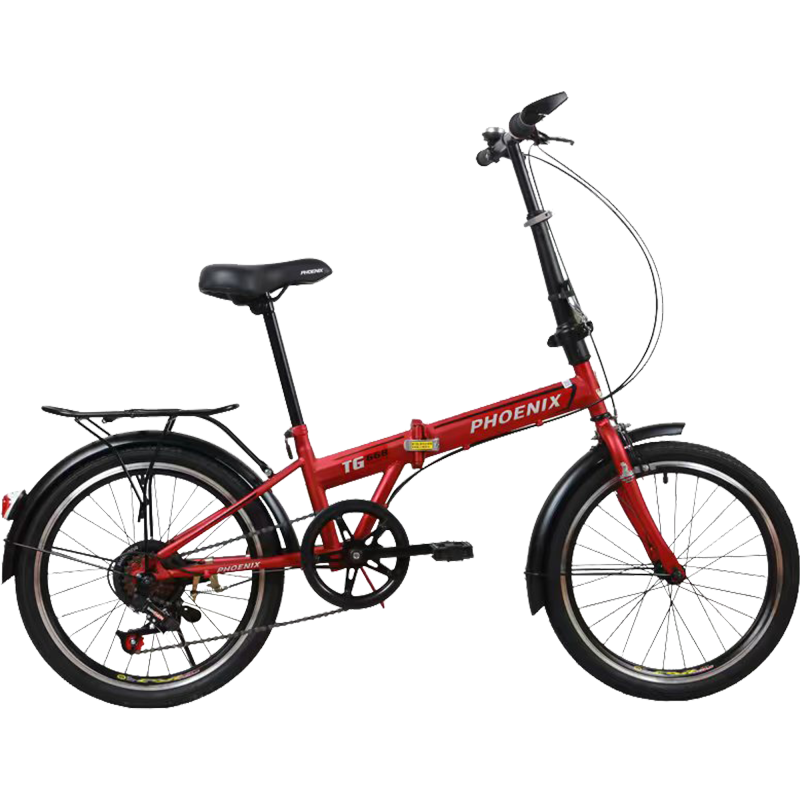 凤凰20寸折叠自行车征途红色视频