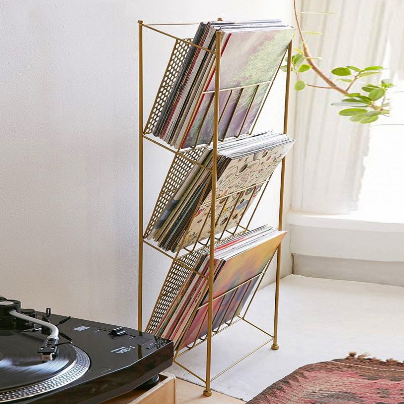 森美人北欧金色落地书架杂志架家用移动书报架整装创意资料架轻奢报刊架高清大图