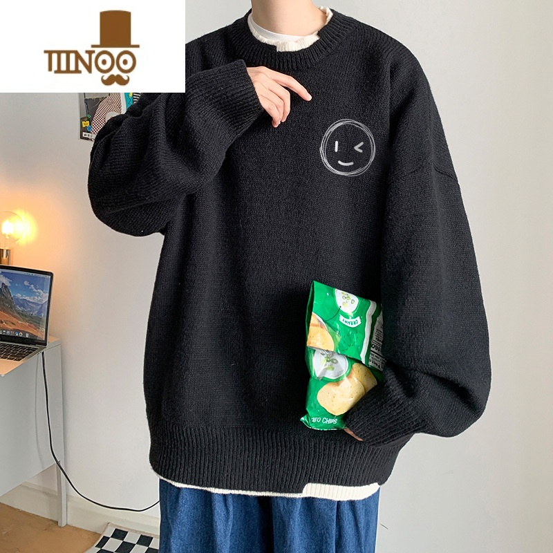 YANXU港风软糯假oversize毛衣男美式慵懒chic设计感针织衫衣服 M 黑色