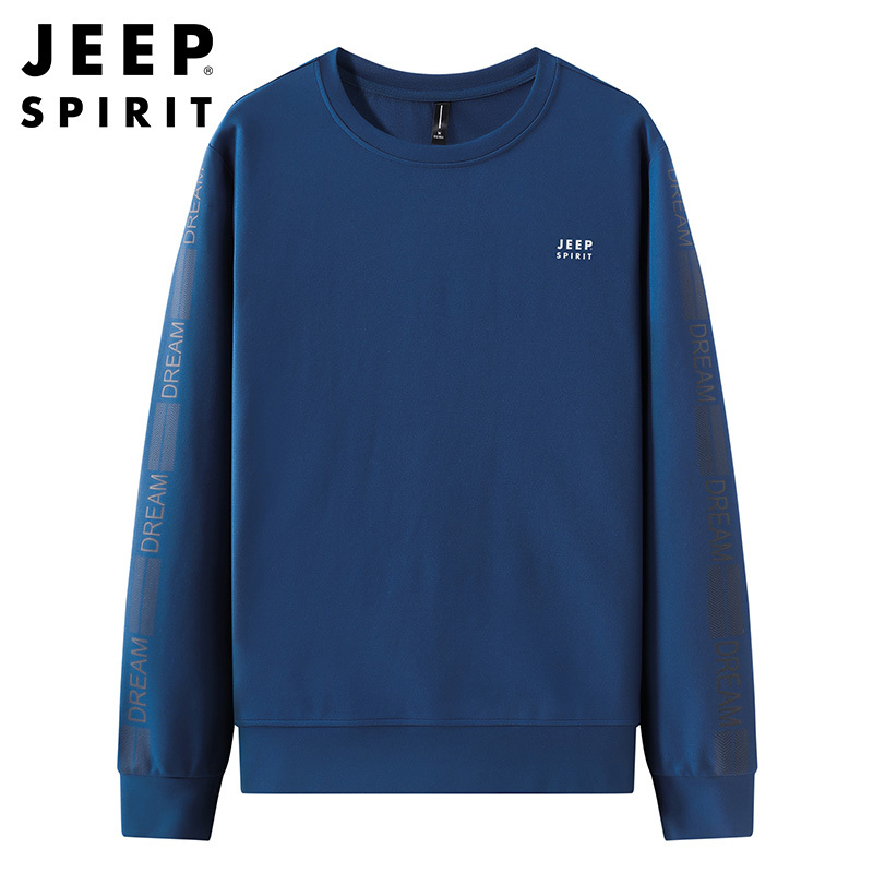 JEEP SPIRIT吉普卫衣男2021春秋新款宽松大码纯色套头圆领上衣户外运动休闲男士卫衣
