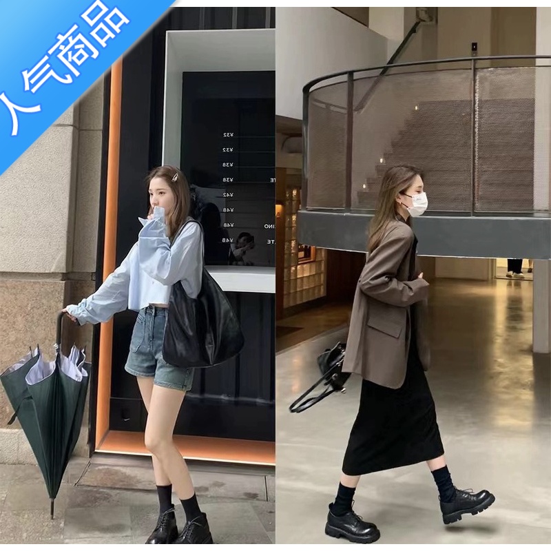 SUNTEK英伦风厚底小皮鞋女2023新款春夏百搭复古乐福鞋圆头系带单鞋高清大图