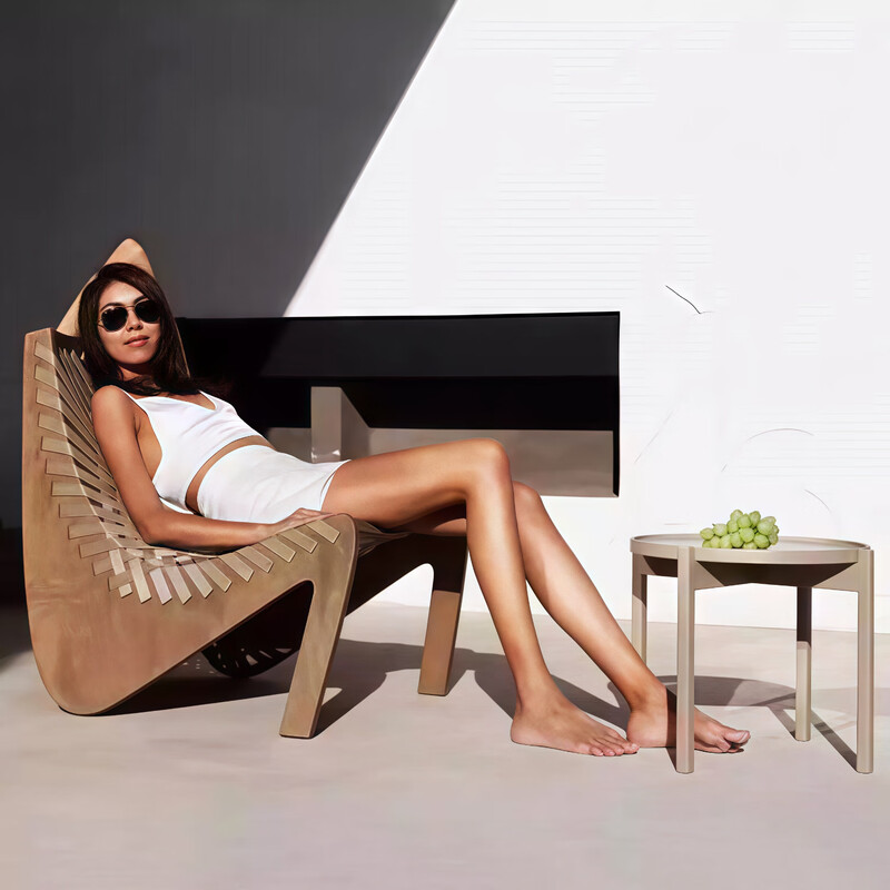 金菲罗格 户外藤编休闲椅室外懒人诧寂复古沙发椅民宿家具 沙发椅[原木色框架+卡其编织]高清大图