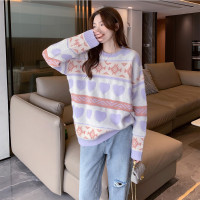 [1.5折价72元]唐狮秋冬季毛衣女韩版俏皮可爱淑女风圆领爱心针织衫百搭