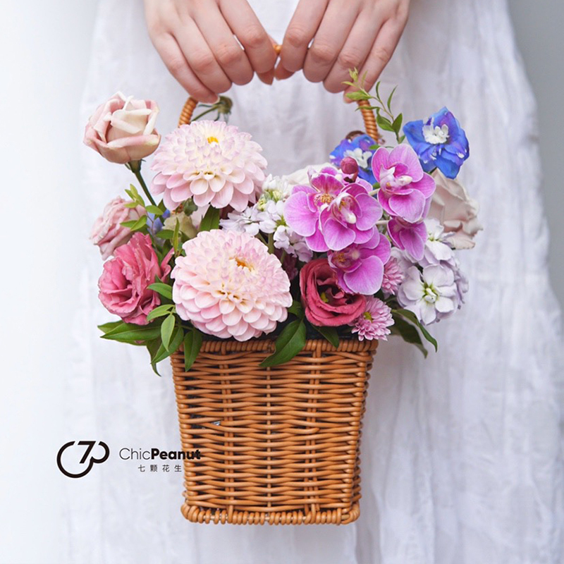 小方形中等铁艺手工编织花篮花艺造型复古田园风手提花篮鲜花绿植野餐